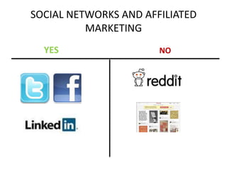 SOCIAL NETWORKS AND AFFILIATED
MARKETING
YES

NO

 