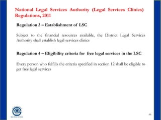 44
National Legal Services Authority (Legal Services Clinics)
Regulations, 2011
Regulation 3 – Establishment of LSC
Subjec...