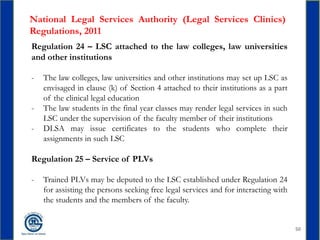 50
National Legal Services Authority (Legal Services Clinics)
Regulations, 2011
Regulation 24 – LSC attached to the law co...
