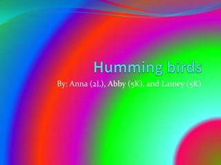 Humming birds By: Anna (2L), Abby (5K), and Lainey (5K) 