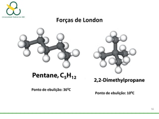 Forças de London
Ponto de ebulição: 360C
Ponto de ebulição: 100C
56
 