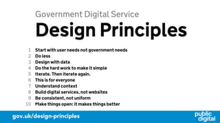 www.gov.uk/service-manual/digital-by-default
GDS service standard
demands all services
are high quality and
keep improving
 