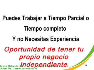Puedes Trabajar a Tiempo Parcial o Tiempo completo Y no Necesitas Experiencia Oportunidad de tener tu propio negocio independiente 