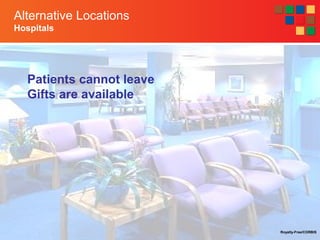7-42
Alternative Locations
Hospitals
Patients cannot leave
Gifts are available
Royalty-Free/CORBIS
 
