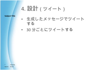 4. 設計 （ツイート） 生成したメッセージでツイートする 30 分ごとにツイートする 