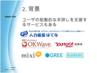 2. 背景 ユーザの能動的な本探しを支援するサービスもある 