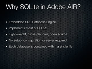 SQLite in Adobe AIR