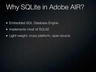 SQLite in Adobe AIR