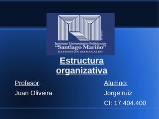 Estructura
organizativa
Profesor:
Juan Oliveira
Alumno:
Jorge ruiz
CI: 17.404.400
 