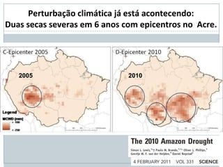 Perturbação climática já está acontecendo:Duas secas severas em 6 anos com epicentros no  Acre. 2005 2010