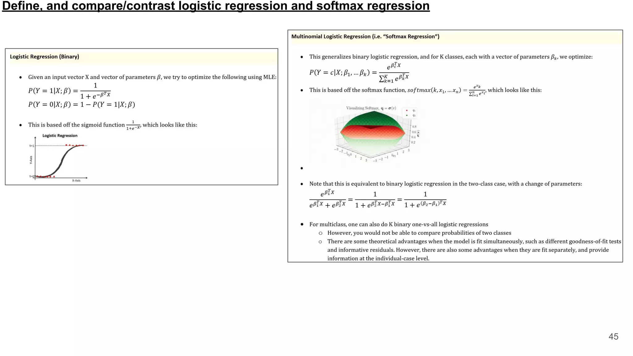 Define, and compare/contrast logistic regression and softmax regression
45
 