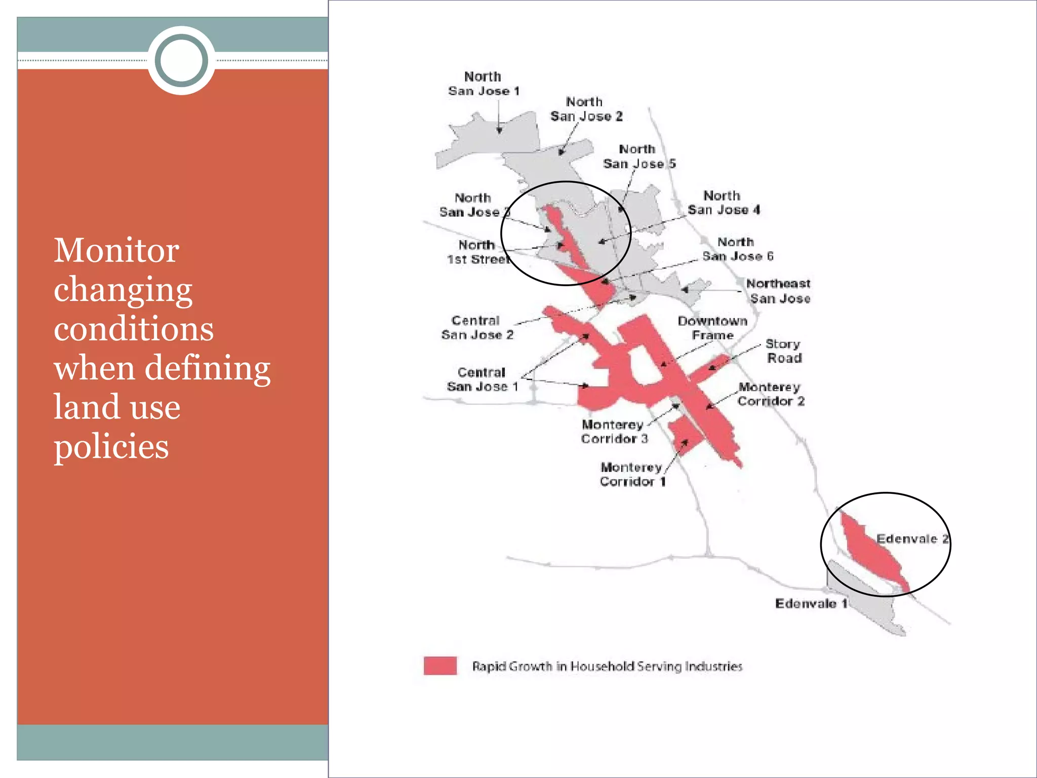 Monitor
changing
conditions
when defining
land use
policies
 