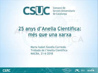 Maria Isabel Gandia Carriedo
Trobada de l’Anella Científica
MACBA, 21-6-2018
25 anys d’Anella Científica:
més que una xarxa
 
