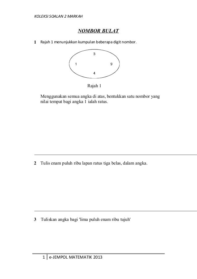 SOALAN 2 MARKAH UPSR