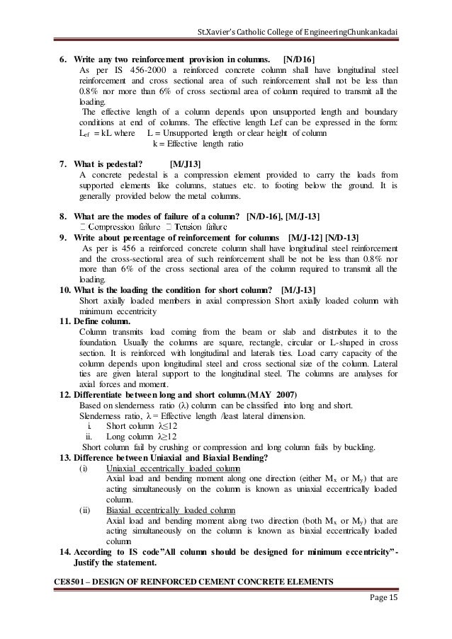 2 marks Question with Answer for Design of Reinforced Cement Concrete…