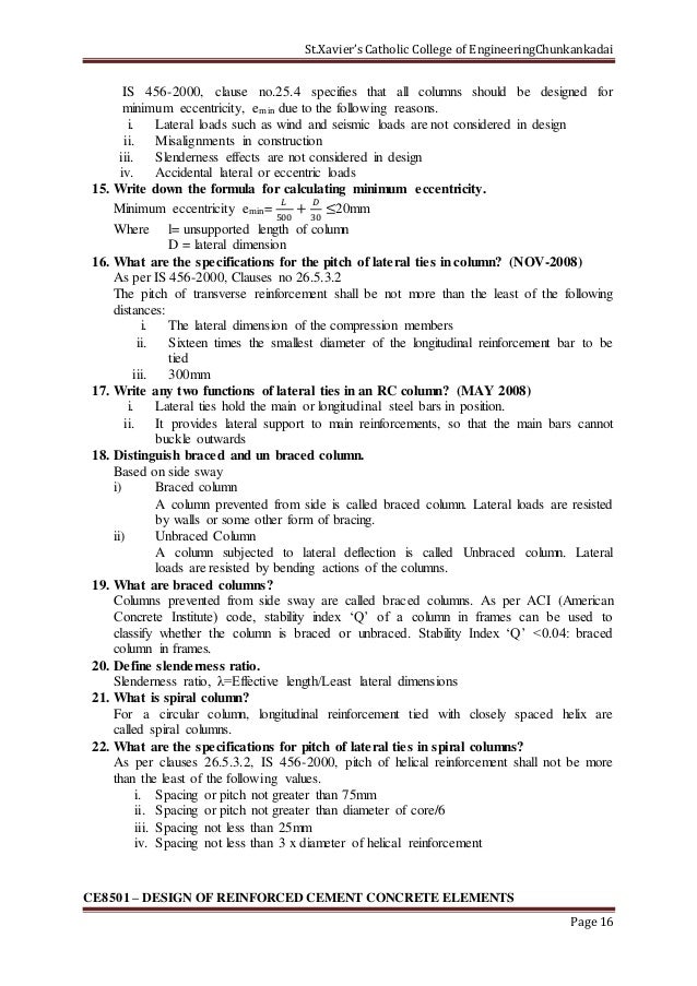2 marks Question with Answer for Design of Reinforced Cement Concrete…