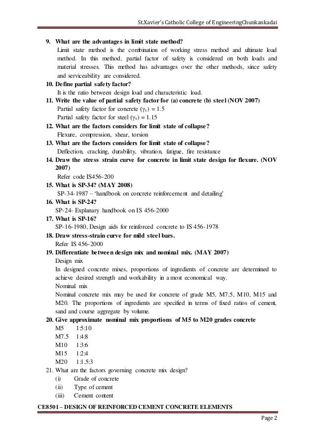 2 marks Question with Answer for Design of Reinforced Cement Concrete…