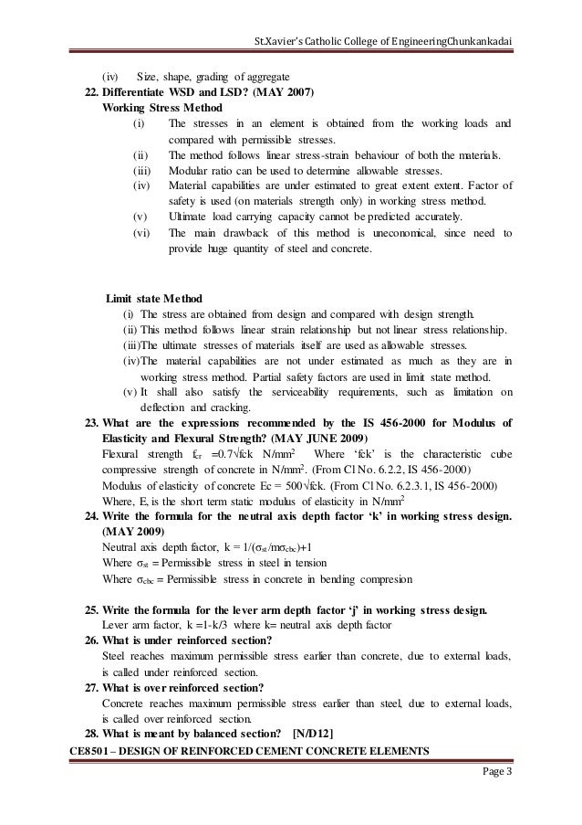 2 marks Question with Answer for Design of Reinforced Cement Concrete…