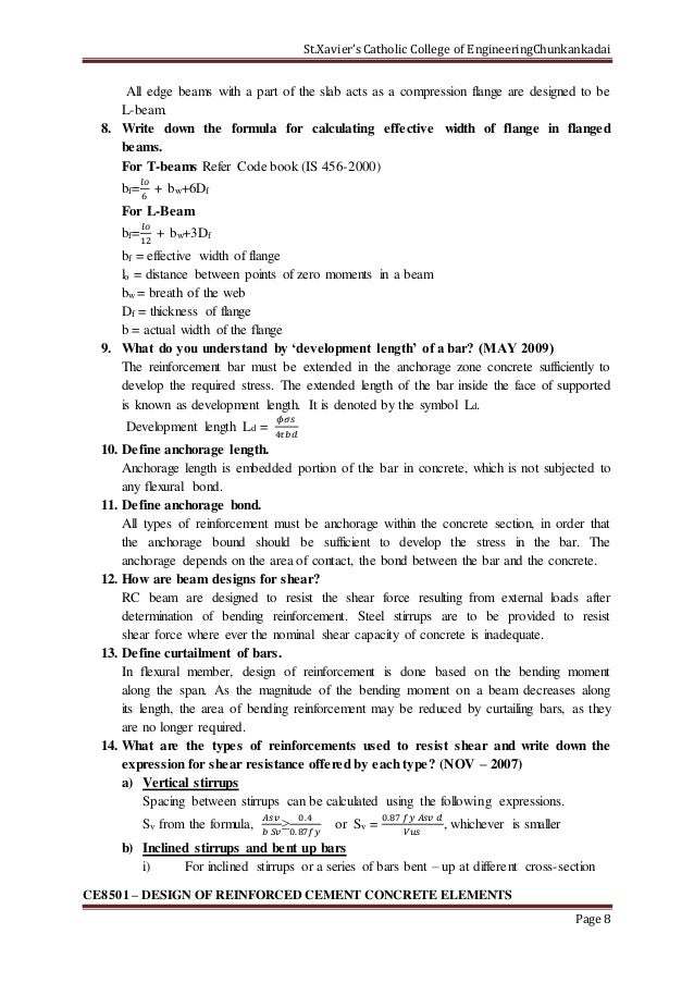 2 marks Question with Answer for Design of Reinforced Cement Concrete…