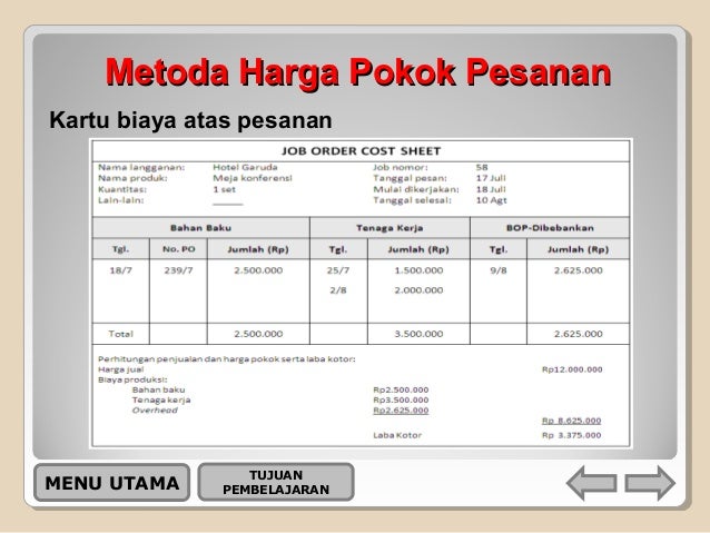 Contoh Soal Dan Jawaban Kartu Biaya Pesanan Dapatkan Contoh