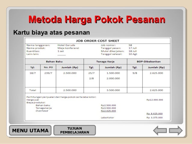 Contoh Kartu Harga Pokok Pesanan