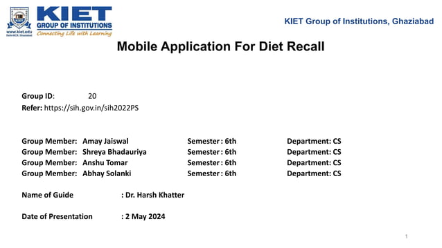 Mobile application for diet recall presentatiob | PPTX