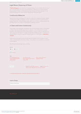 Posted in Hazardous Waste, registration Tagged chemical, e-waste,
pollution, recycle, solid, solid waste, waste, waste_magement
←IS, YOUR BUSINESS BENEFIT FROM HAZARDOUS WASTE MANAGEMENT?
soil quality and reduce harmful greenhouse gases. These days most households adopt this method, usually reserved for
improving the quality of their garden.
Legal Means Disposing of Waste
A Solid Waste Management system is a key feature of a permanent building and is not very di cult to adopt. If each house
does its share, it goes a long way. However, it is important to know that according to the law, you cannot simply burn or
dump your garbage. For decades, the task of burning your garbage or throwing it on the streets or emptying it into water
bodies became normalized. Now, it draws a hefty ne to ensure that none of these rules are outed.
Continuous Measures
When left useless, it produces harmful gases and can cause adverse e ects on the environment and your health. Taking the
necessary steps towards solid waste management can be time consuming and sometimes a bit costly. But the bene ts are
life-giving. Properties with a solid waste management system will have clean air to breathe, a refreshing environment, little
risk of falling ill and even better aesthetics. It is about doing what is right for the environment.
A Clean and Green Community
As the saying goes – house cleaning begins. Seeking properties with a solid waste management system, see if the community
is working as a single entity for stability and green peace. It is a good idea to avoid accumulating too many items, thus
reducing the amount of waste generated. Donate or discard items that are of no use to you, but can be reused. Also, do not
dispose of concrete items after single use. For example, since plastic bottles are dumped everywhere, avoid including them
in the trash. Instead, you can use it for storing water, oil and other liquids or use it as a pot for plants, as a Unique Kitchen
Garden Idea.
Finally, homebuyers should understand the fact that a poor solid waste management system can also a ect real estate in
addition to endangering people’s health and the environment. Are you looking to invest in sustainable and environmentally
friendly development?
Head of Corpseed Group for the right and green way of living.
Share this:
Twitter Facebook

Leave a Reply
Blog at WordPress.com.
 
Like
Be the ﬁrst to like this.
Related
IS, YOUR BUSINESS BENEFIT
FROM HAZARDOUS WASTE
MANAGEMENT?
HAZARDOUS WASTE
MANAGEMENT IS NOT A WASTE
AT ALL ,TIMES
WHAT IS EPR? AND HOW IT
REDUCES E WASTE.
In "Hazardous Waste" In "business"
Enter your comment here...Enter your comment here...
Follow
Close and accept
Privacy & Cookies: This site uses cookies. By continuing touse this website,you agree totheir use.
To nd outmore,including howtocontrol cookies,see here: Cookie Policy
Create your website at WordPress.com Get started
 