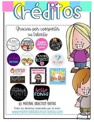 © Material Didáctico Rayitas
Todos los derechos reservados por el autor.
www.materialdidacticorayitas.com
Gracias por compartir
su talento
Créditos
 