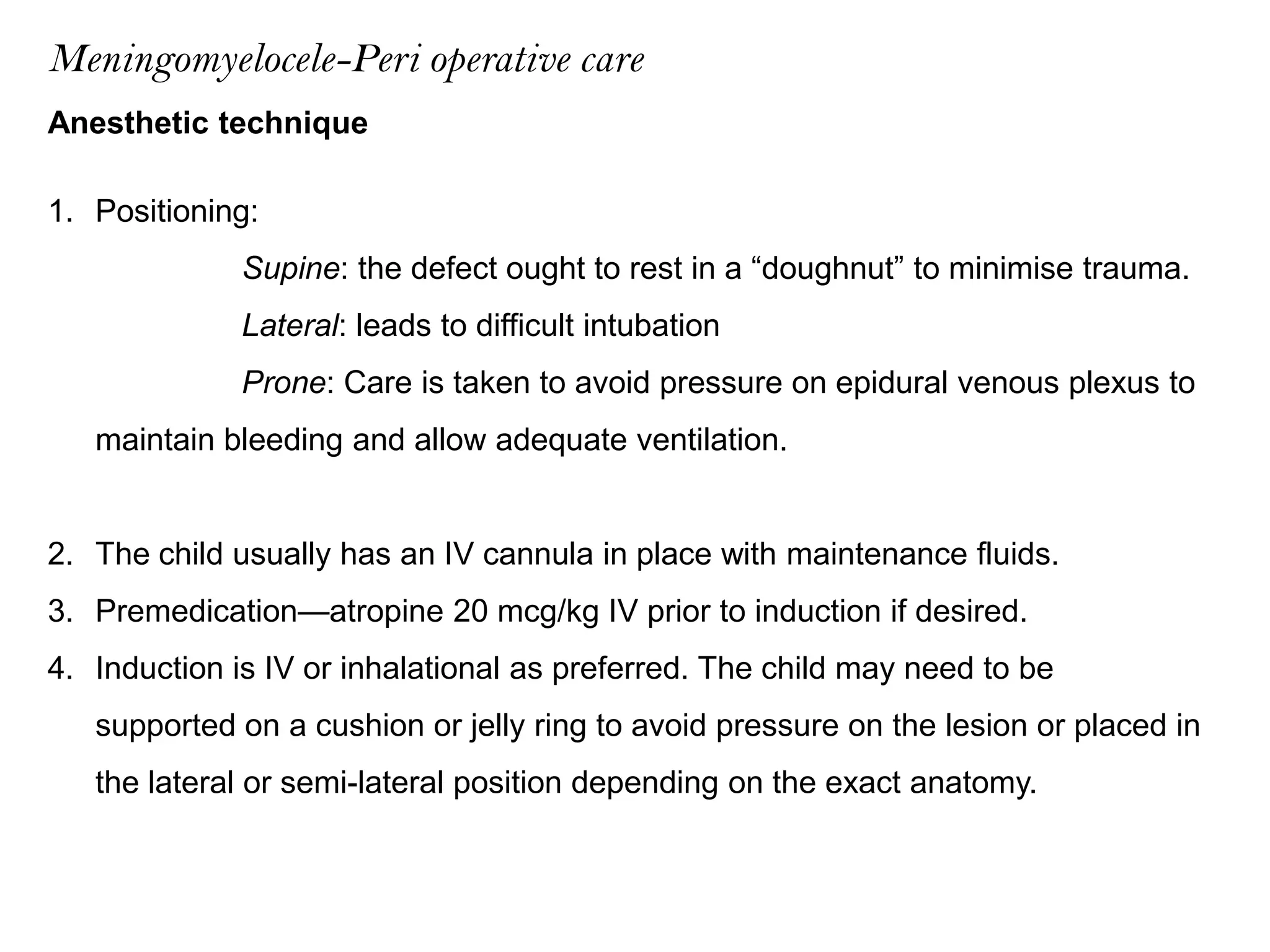 Meningomyelocele and Anesthesia | PPTX
