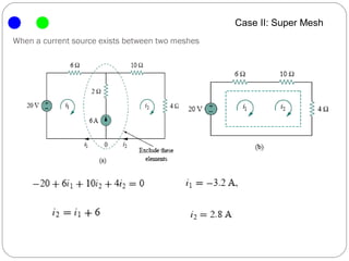 Case II: Super Mesh
When a current source exists between two meshes
 