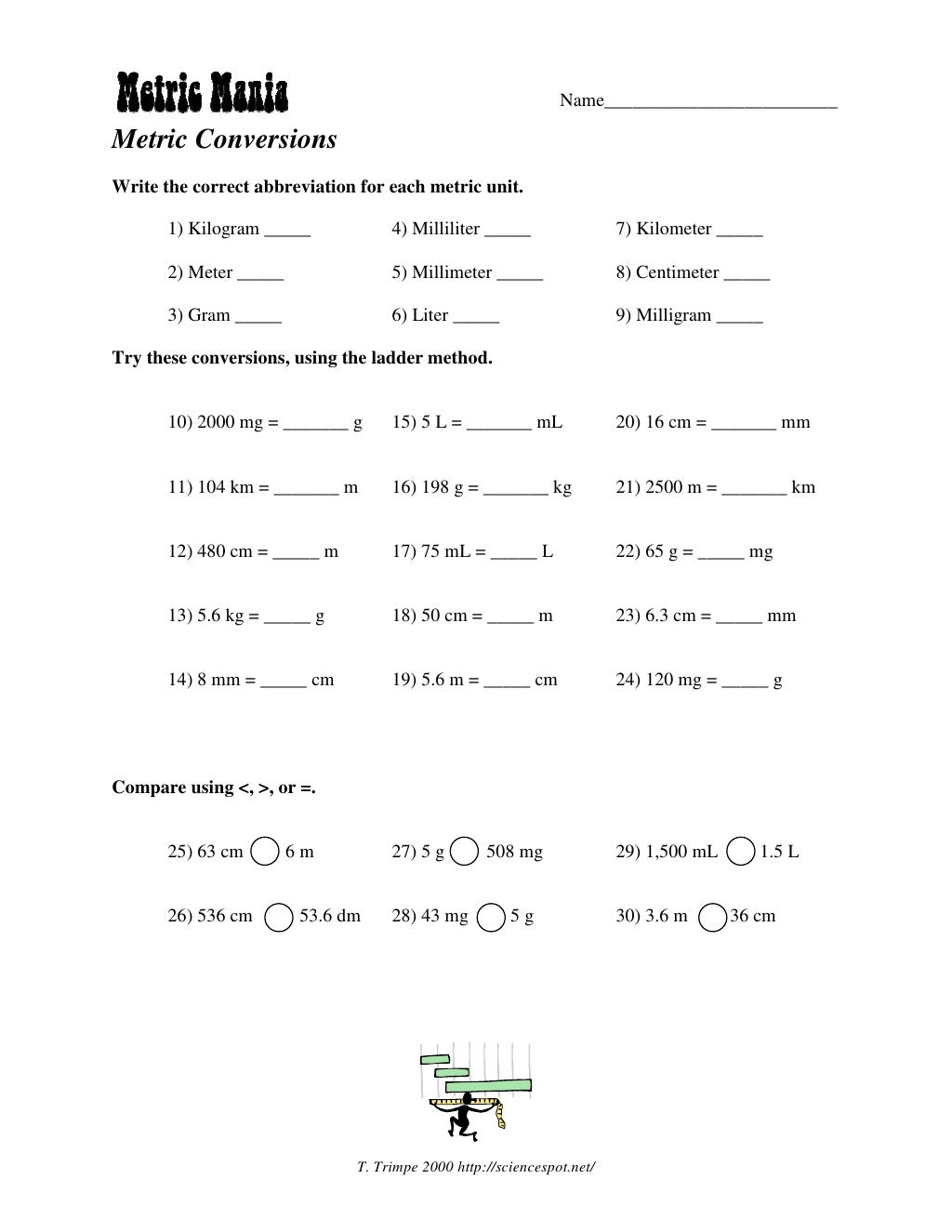 Metric Mania Worksheet Pertaining To Metric Mania Worksheet Answers