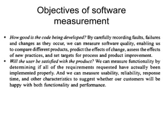 Objectives of software
measurement
 