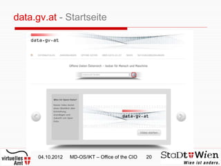 data.gv.at - Startseite




      04.10.2012   MD-OS/IKT – Office of the CIO   20
 