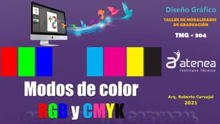Diseño Gráfico
TALLER DE MODALIDADES
DE GRADUACIÓN
TMG - 304
Arq. Roberto Carvajal
Modos de color
RGB y CMYK
2021
 