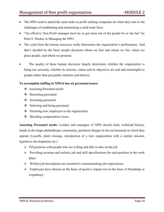 Management of non profit organisation module 2 uma k | PDF
