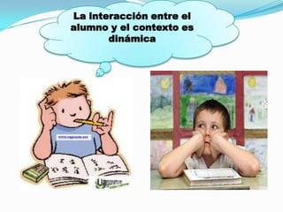 La interacción entre el
alumno y el contexto es
       dinámica
 