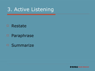 3. Active Listening Restate  Paraphrase  Summarize  