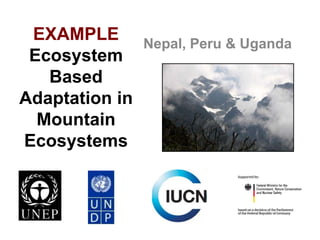 EXAMPLE Nepal, Peru & Uganda
Ecosystem
Based
Adaptation in
Mountain
Ecosystems

 