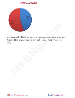 বখন বযকভ বকটট চাটড দেটযয জনয প্রর্ক্ভ Insert menu পর্ক্ক chart option ব টিক করুন।
টনক্চয ভে উইক্ন্ডা আ঳ক্ফ বখান পর্ক্ক পম পকান বকটা Pie chart ট঳ক্রক্ট করুন বফ ওক্ক
করুন।
hiractg.blogspot.com
 