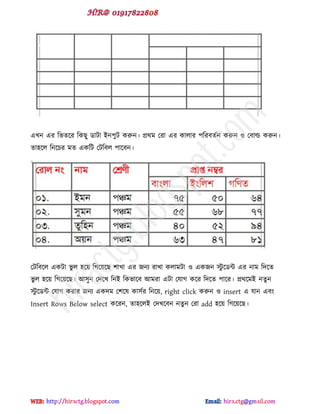 বখন বয টবেক্য টকছু র্াটা ইন঩ুট করুন। প্রর্ভ পযা বয কারায ঩টযফেডন করুন ও পফাল্ড করুন।
ো঴ক্র টনক্চয ভে বকটট পটটফর ঩াক্ফন।
পটটফক্র বকটা বু র ঴ক্য় টগক্য়ক্ছ ঱াখা বয জনয যাখা করাভটা ও বকজন টু ক্র্ন্ট বয নাভ টেক্ে
বু র ঴ক্য় টগক্য়ক্ছ। আ঳ুন পেক্খ টনই টকবাক্ফ আভযা বটা পমাগ কক্য টেক্ে ঩াক্য। প্রর্ক্ভই নেু ন
টু ক্র্ন্ট পমাগ কযায জনয বকেভ প঱ক্ল কা঳ডয টনক্য়, right click করুন ও insert ব মান বফ
Insert Rows Below select কক্যন, ো঴ক্রই পেখক্ফন নেু ন পযা add ঴ক্য় টগক্য়ক্ছ।
hiractg.blogspot.com
 
