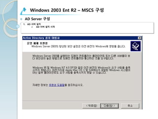 Windows 2003 Ent R2 – MSCS 구성
v AD Server 구성
1. AD 서버 설치
Ø AD 서버 설치 시작
 