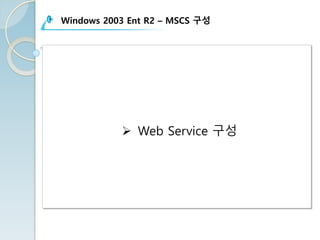 Windows 2003 Ent R2 – MSCS 구성
Ø Web Service 구성
 