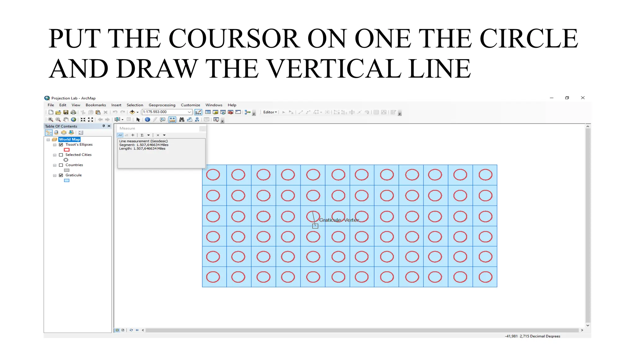 PUT THE COURSOR ON ONE THE CIRCLE
AND DRAW THE VERTICAL LINE