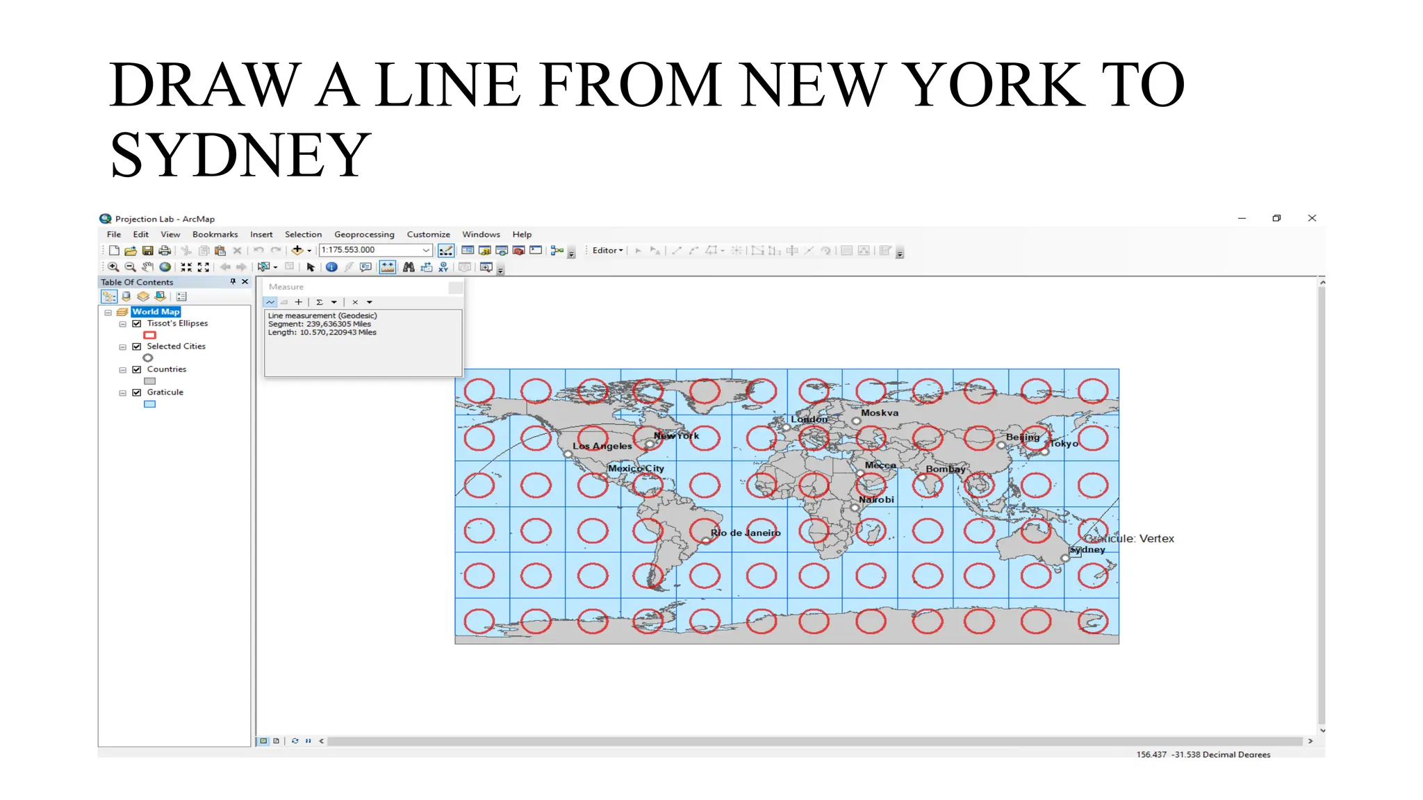DRAW A LINE FROM NEW YORK TO
SYDNEY