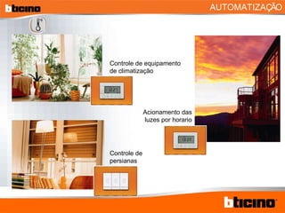 AUTOMATIZAÇÃO Controle de equipamento de climatização Acionamento das luzes por horario Controle de persianas 