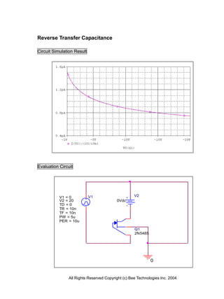 Reverse Transfer Capacitance

Circuit Simulation Result




Evaluation Circuit




           V1 = 0           V1                     V2
           V2 = 20                       0Vdc
           TD = 0
           TR = 10n
           TF = 10n
           PW = 5u
           PER = 10u

                                                   Q1
                                                   2N5485




                                                            0


               All Rights Reserved Copyright (c) Bee Technologies Inc. 2004
 
