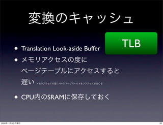 • Translation Look-aside Buffer   TLB
                •


                • CPU      SRAM


2009   11   9                                           20
 
