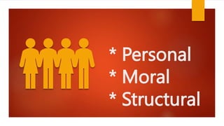 * Personal
* Moral
* Structural
 
