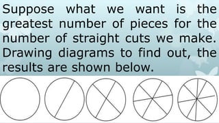  Use the table to
get the greatest
number of pieces
for 6 straight cuts.
 