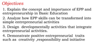 Comprehensive Guide to EPP and Entrepreneurship in Basic Education | PDF